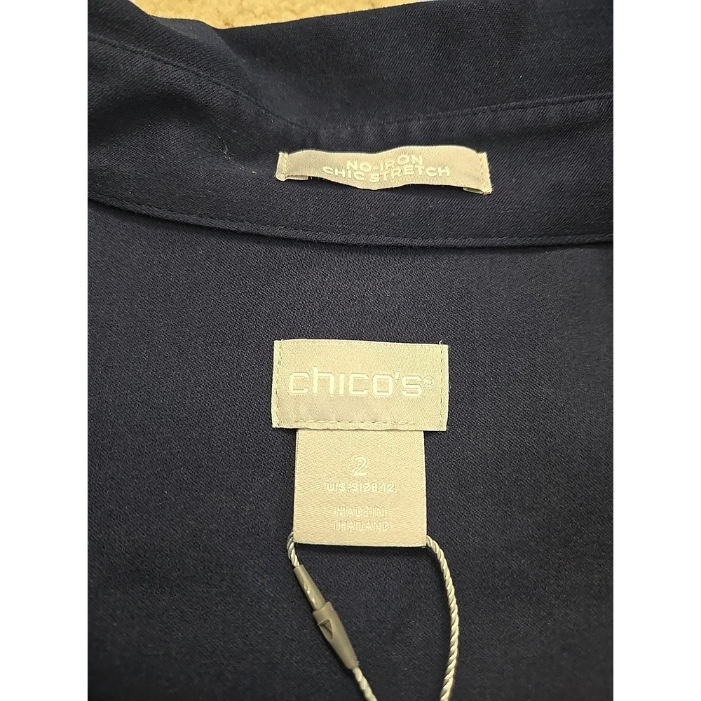 NWT Chico's 2 US 12 Classic Navy No Iron Stretch Maxi Pocket Tunic Office Classi - Picture 3 of 14
